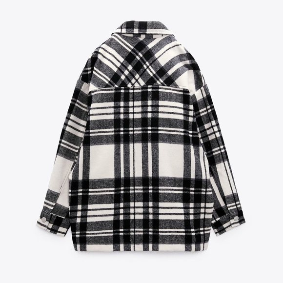 ZARA Black and White Plaid Oversized Shacket - Picture 3 of 13